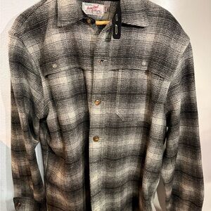 Men's Black and Gray 100% Italian Wool Plaid Overshirt